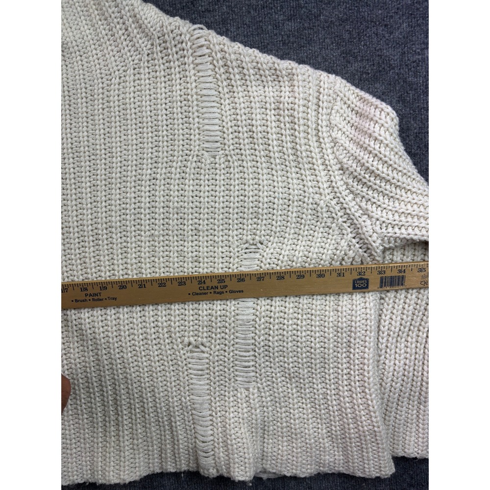 UMGEE Distressed Mock Neck Sweater Womens L Cream Cropped Chunky Knit Oversized - Picture 4 of 7